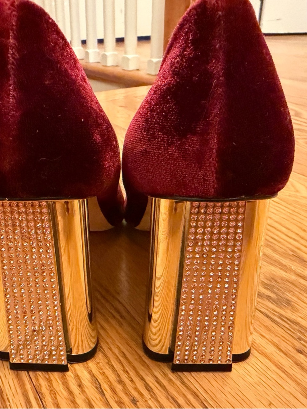 Kate Spade Burgundy Velvet Pink Rhinestone Encrusted Round-Toe Pumps - Picture 3 of 6